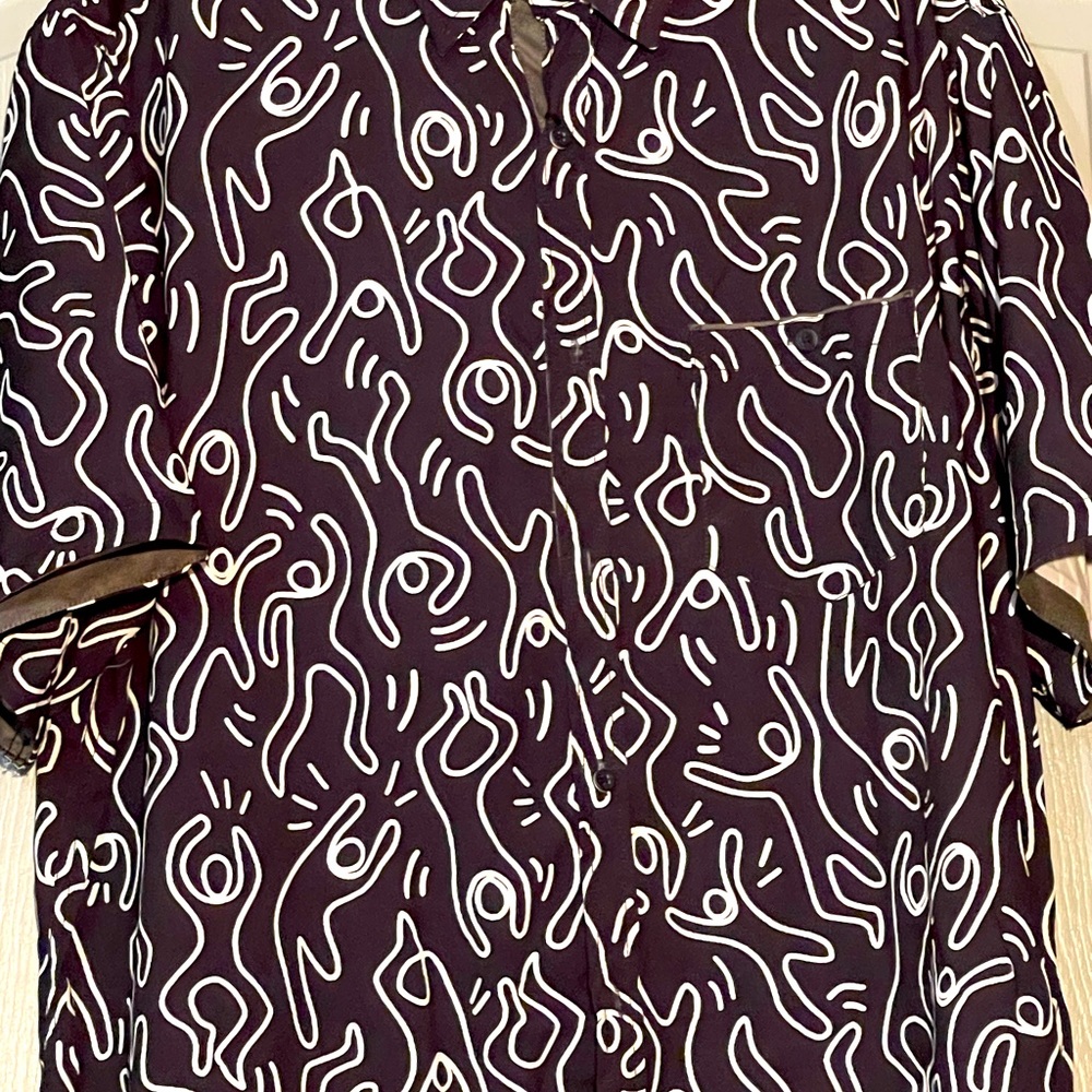 Public Record All Over Print Button Up Short Slee… - image 2